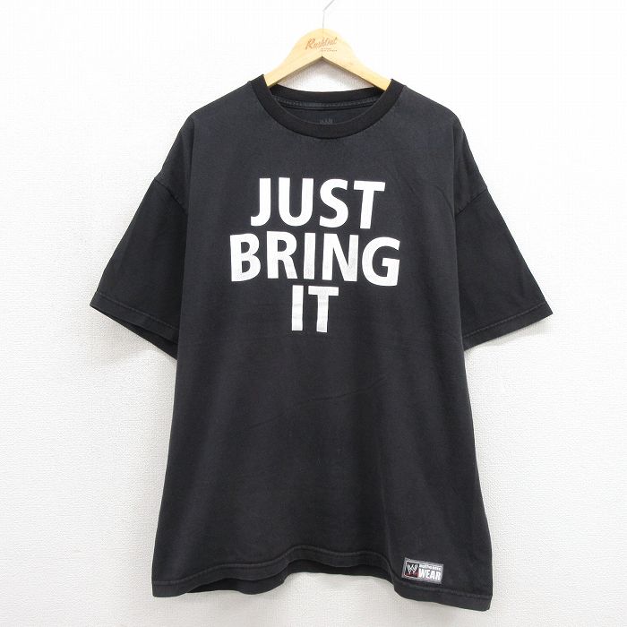 ワールドプロレスリング 半袖Tシャツ ザロック ブラック メンズXL相当 | 古着