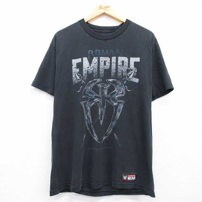 ワールドプロレスリング 半袖Tシャツ ローマンレインズプリント ブラック メンズL相当 | 古着