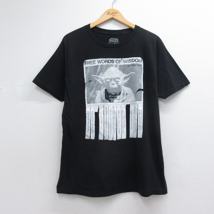 半袖Tシャツ スターウォーズヨーダプリント ブラック メンズL相当 | 古着