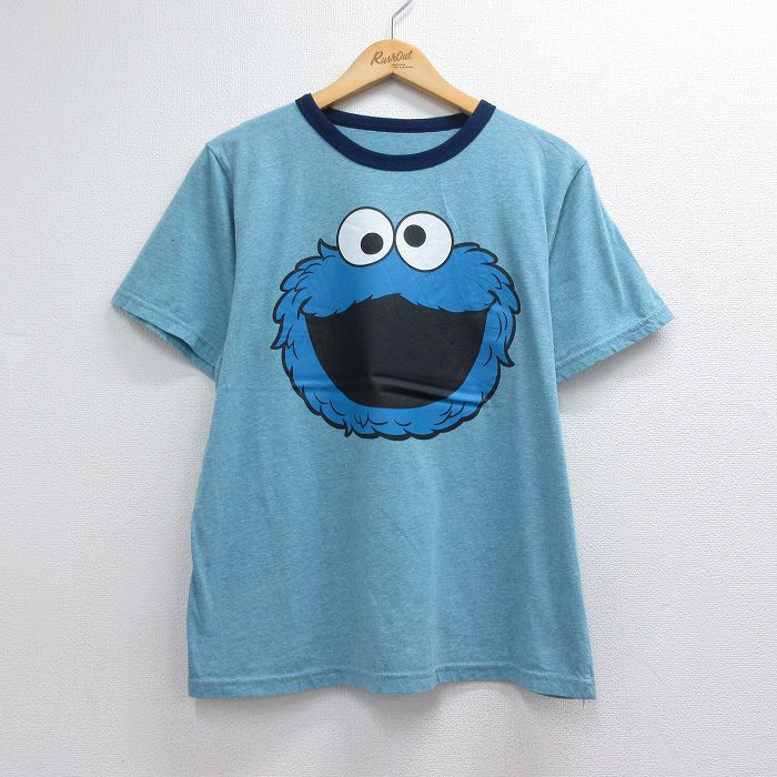 セサミストリート 半袖Tシャツ エルモ ライトブルー メンズL相当 | 古着