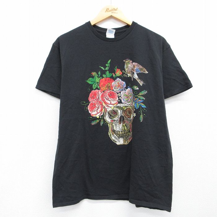 スカル 半袖Tシャツ ブラック メンズL相当 | 古着