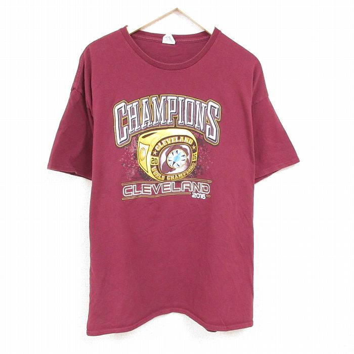 XL★古着 半袖 Tシャツ メンズ クリーブランド 大きいサイズ クルーネック エンジ 24feb17 中古