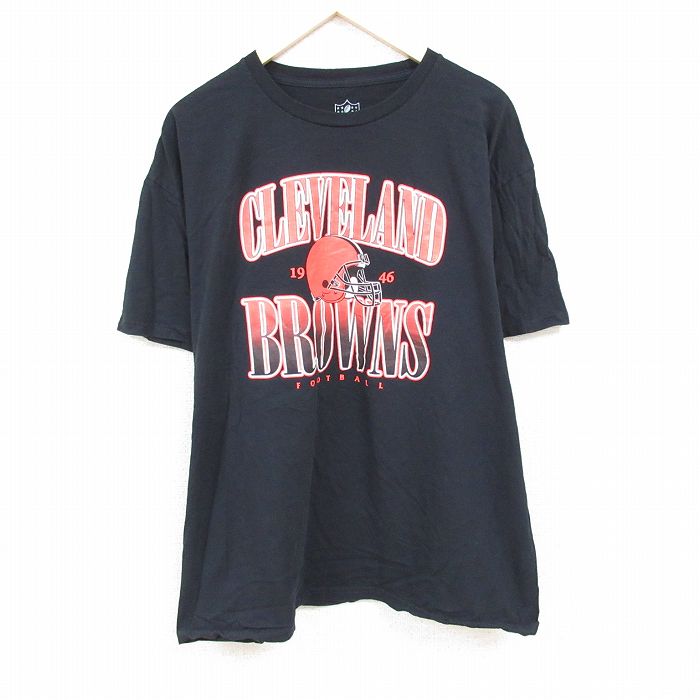 XL★古着 半袖 Tシャツ メンズ NFL クリーブランドブラウンズ 大きいサイズ コットン クルーネック 黒 ブラック アメフト スーパーボウル 24feb20 中古