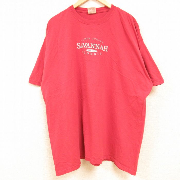 【50%OFF】XL★古着 半袖 Tシャツ メンズ サバンナ 大きいサイズ コットン クルーネック 赤 レッド 24feb23 中古