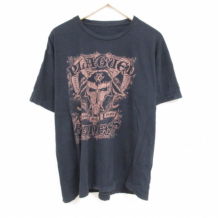 XL★古着 半袖 Tシャツ メンズ デーモン 大きいサイズ クルーネック 黒 ブラック 24feb26 中古