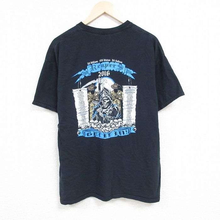 【50%OFF】XL★古着 半袖 Tシャツ メンズ 死神 大きいサイズ コットン クルーネック 黒 ブラック 24mar02 中古