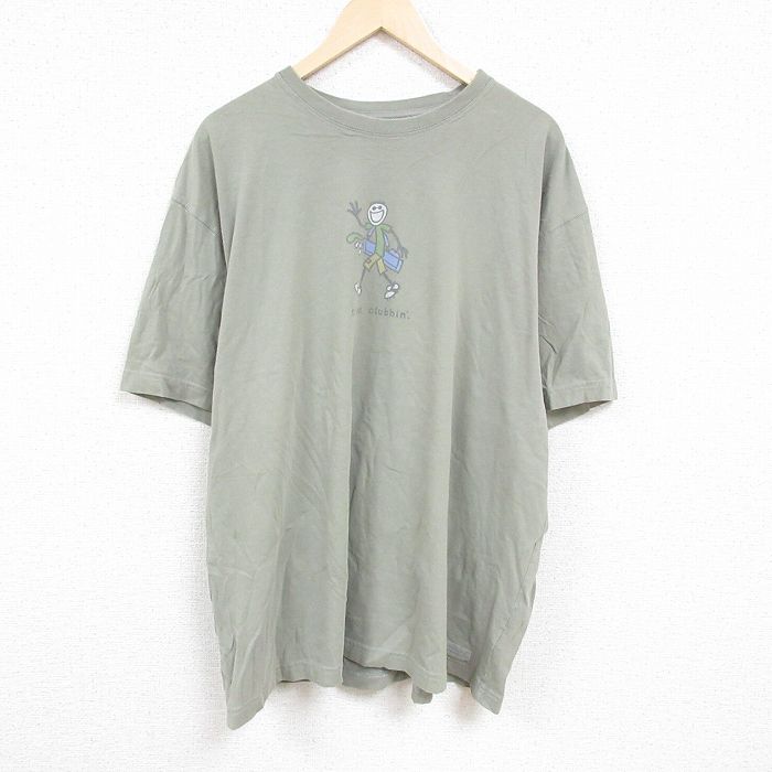 XL★古着 半袖 Tシャツ メンズ ゴルフ 大きいサイズ コットン クルーネック 薄緑 グリーン 24mar02 中古