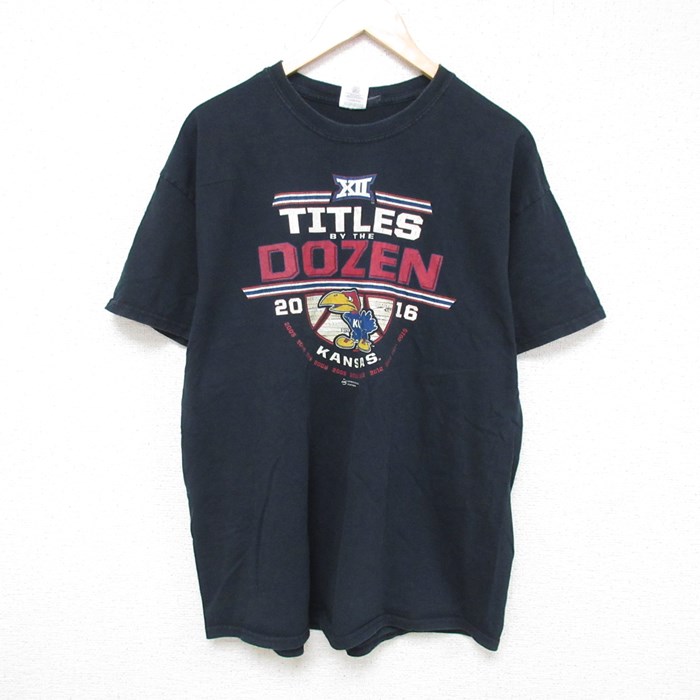 XL★古着 半袖 Tシャツ メンズ カンザスジェイホークス 大きいサイズ クルーネック 黒 ブラック 24mar06 中古