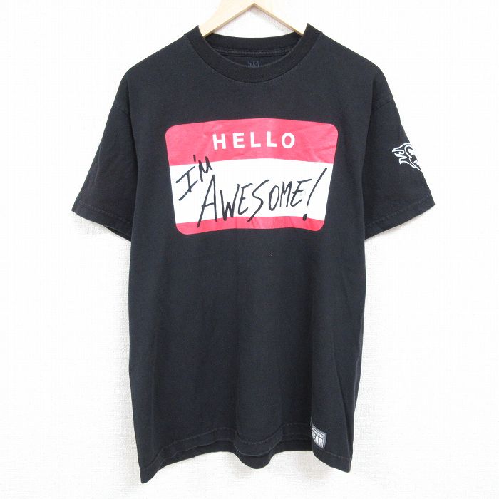 【50%OFF】L★古着 半袖 Tシャツ メンズ ワールドプロレスリング コットン クルーネック 黒 ブラック 24mar07 中古