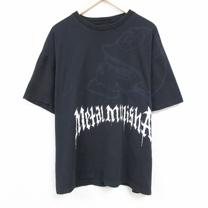 【50%OFF】XL★古着 半袖 Tシャツ メンズ メタルマリーシャ 大きいサイズ コットン クルーネック 黒 ブラック 24mar08 中古