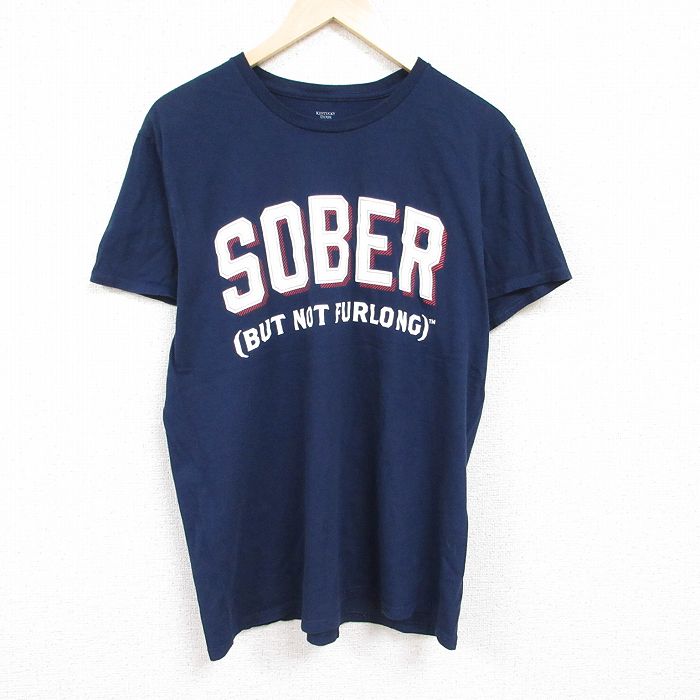 【50%OFF】XL★古着 半袖 Tシャツ メンズ SOBER コットン クルーネック 紺 ネイビー 24mar12 中古