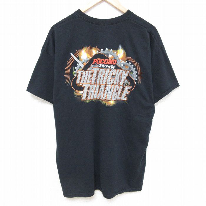 XL★古着 半袖 Tシャツ メンズ POCONO 胸ポケット付き クルーネック 黒 ブラック 24mar21 中古