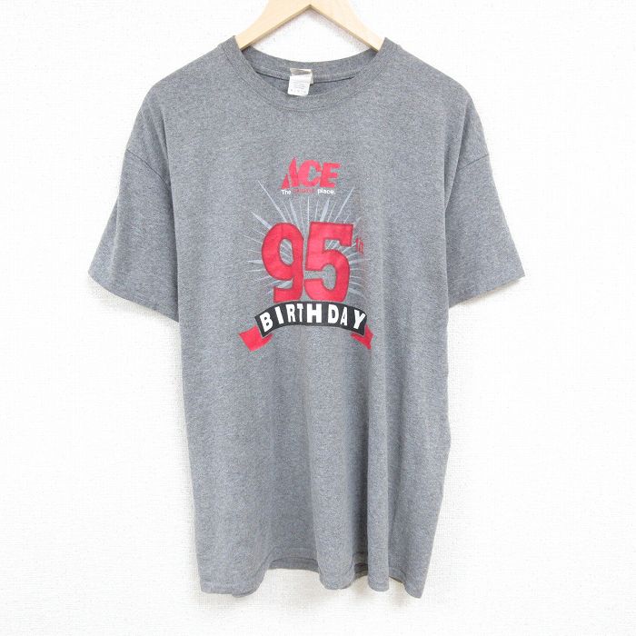 XL★古着 半袖 Tシャツ メンズ 95 大きいサイズ クルーネック グレー 霜降り 24mar30 中古