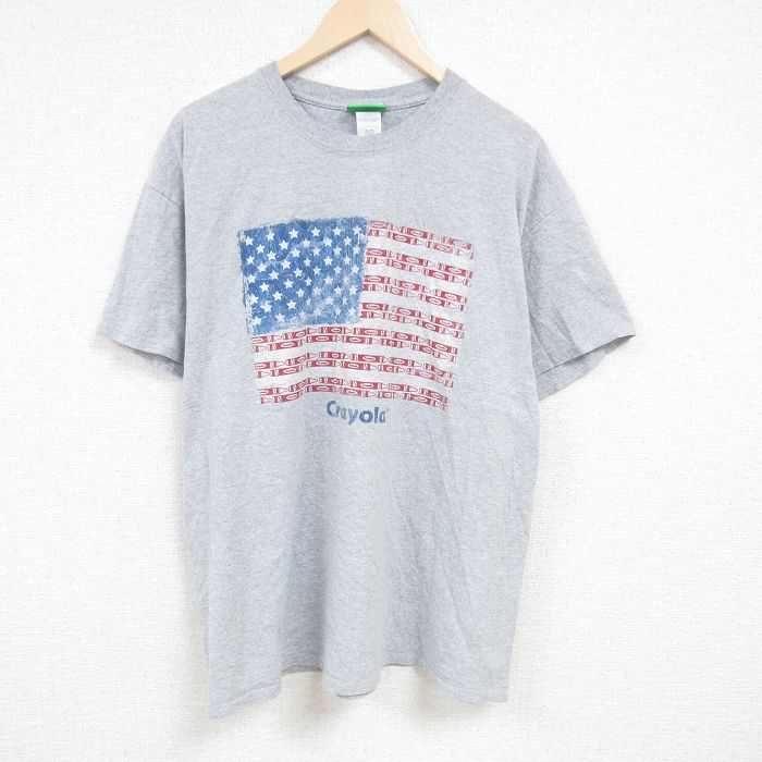 XL★古着 半袖 Tシャツ メンズ クレオラ 星条旗 大きいサイズ クルーネック グレー 霜降り 24apr09 中古
