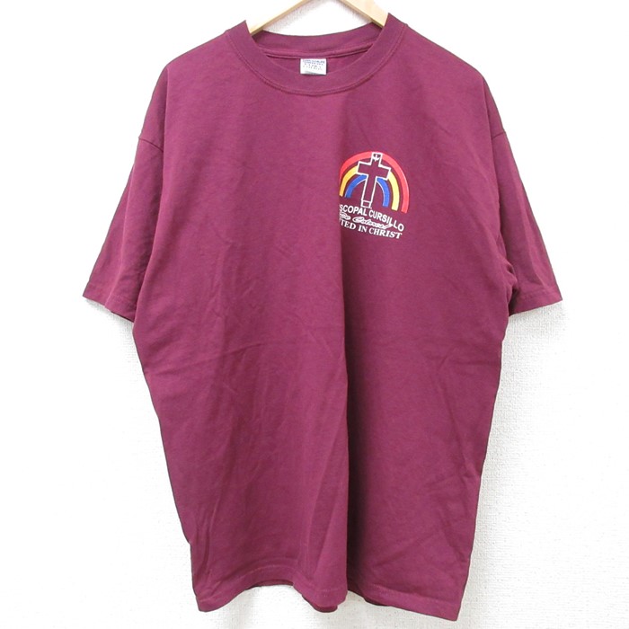 00s 半袖Tシャツ 十字架 バーガンディ XL | 古着