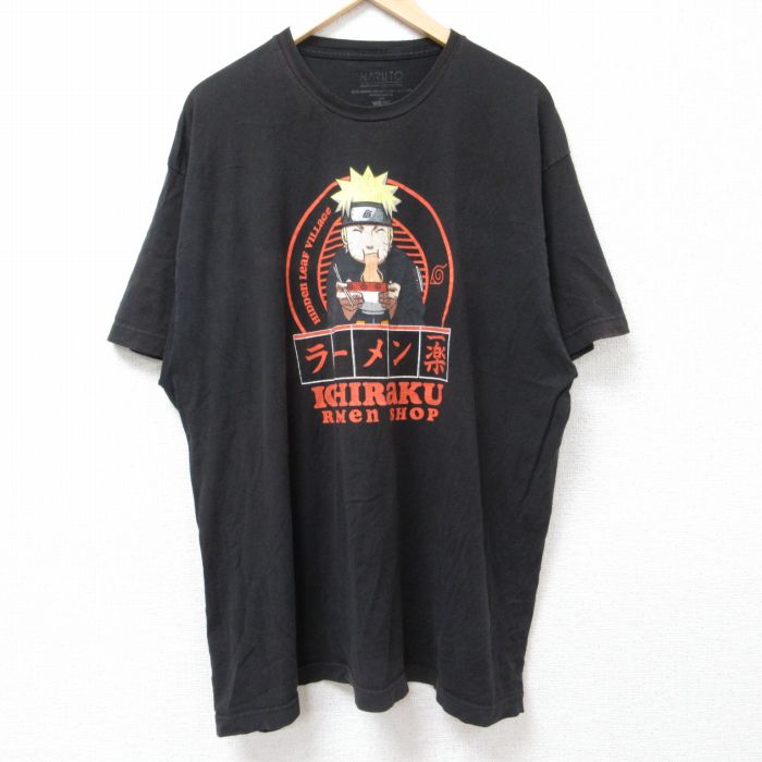 【50%OFF】XL★古着 半袖 Tシャツ メンズ アニメ NARUTO ナルト疾風伝 大きいサイズ クルーネック 黒 ブラック 【spe】 24may23 中古