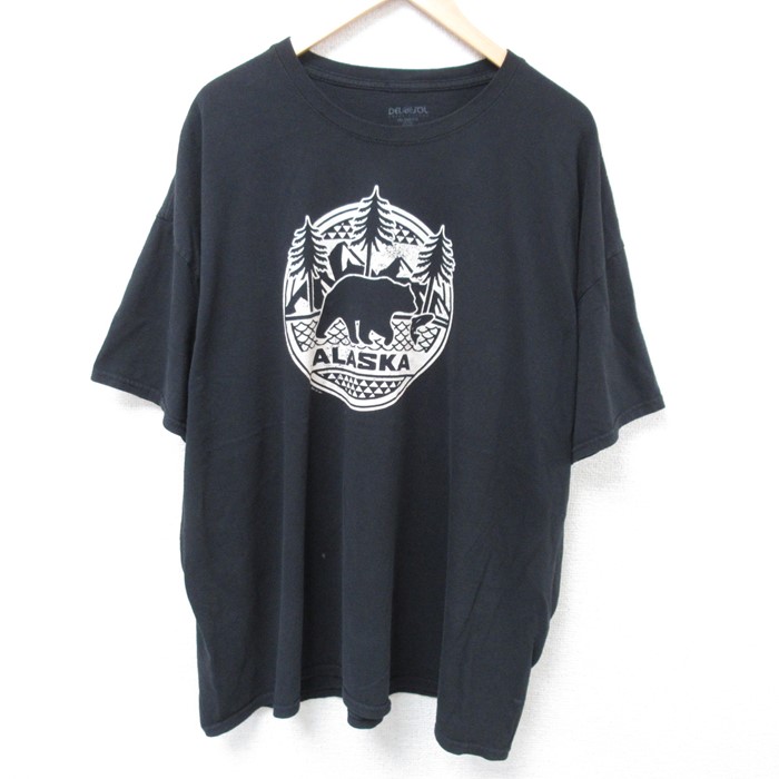 【50%OFF】XL★古着 半袖 Tシャツ メンズ アラスカ クマ 大きいサイズ コットン クルーネック 黒 ブラック 24may27 中古
