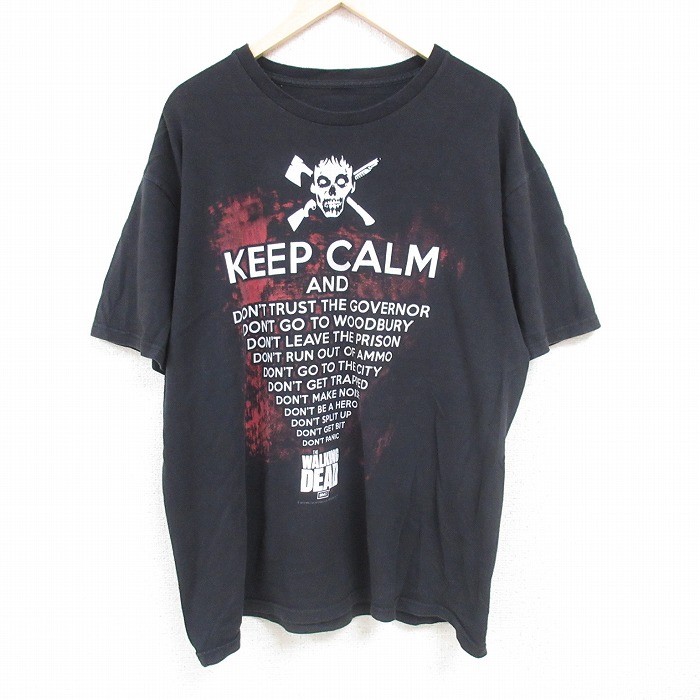 XL★古着 半袖 Tシャツ メンズ ドラマ ウォーキングデッド KEEP CALM 大きいサイズ クルーネック 黒 ブラック 24may29 中古