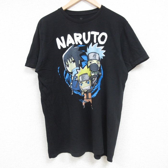 L★古着 半袖 Tシャツ メンズ アニメ NARUTO ナルト疾風伝 コットン クルーネック 黒 ブラック 24may31 中古