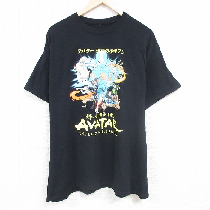 XL★古着 半袖 Tシャツ メンズ アニメ アバター 伝説の少年アン 大きいサイズ コットン クルーネック 黒 ブラック 24may31 中古
