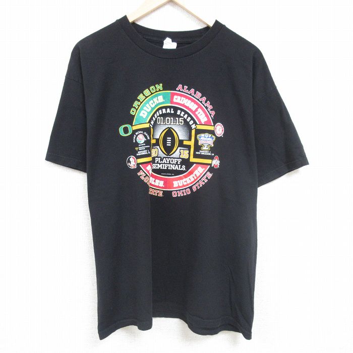XL★古着 半袖 Tシャツ メンズ フットボール 大きいサイズ コットン クルーネック 黒 ブラック 24may31 中古