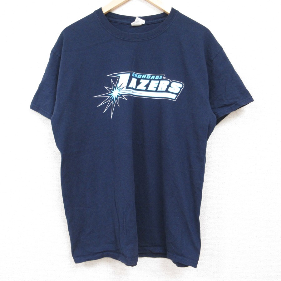L★古着 半袖 Tシャツ メンズ LAZERS コットン クルーネック 濃紺 ネイビー 24jun01 中古