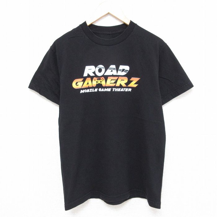 【50%OFF】M★古着 半袖 Tシャツ メンズ ROAD GAMERZ クルーネック 黒 ブラック 24jun04 中古