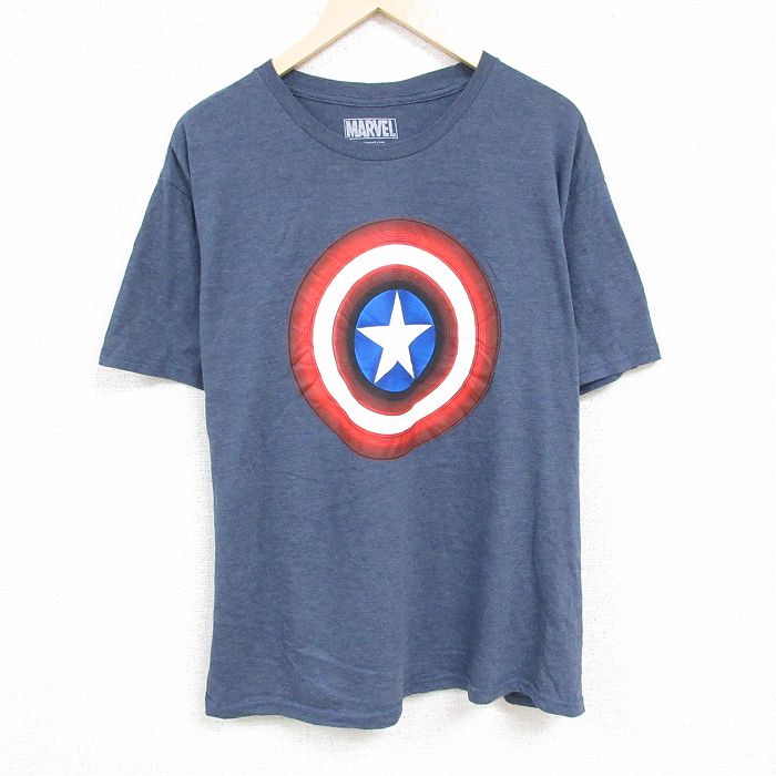 【50%OFF】マーベル 半袖Tシャツ キャプテンアメリカ ネイビー霜降り XL | 古着