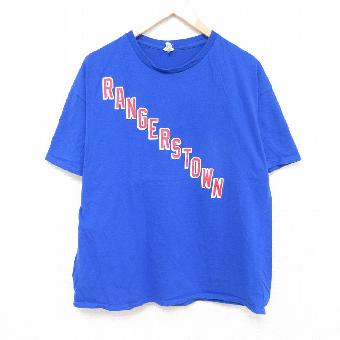 XL★古着 半袖 Tシャツ メンズ RANGERSTOWN コットン クルーネック 青 ブルー 24jun07 中古