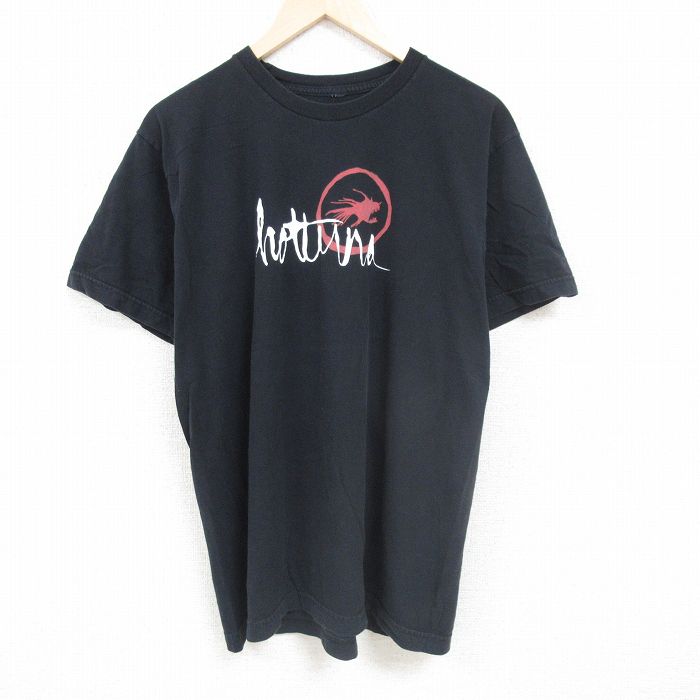 XL★古着 半袖 Tシャツ メンズ ホットテューナ ビッグロゴ コットン クルーネック 黒 ブラック 24jun07 中古
