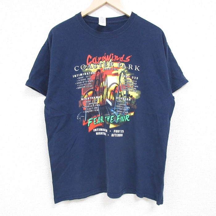 L★古着 半袖 Tシャツ メンズ COASTER PARK コットン クルーネック 紺 ネイビー 24jun08 中古