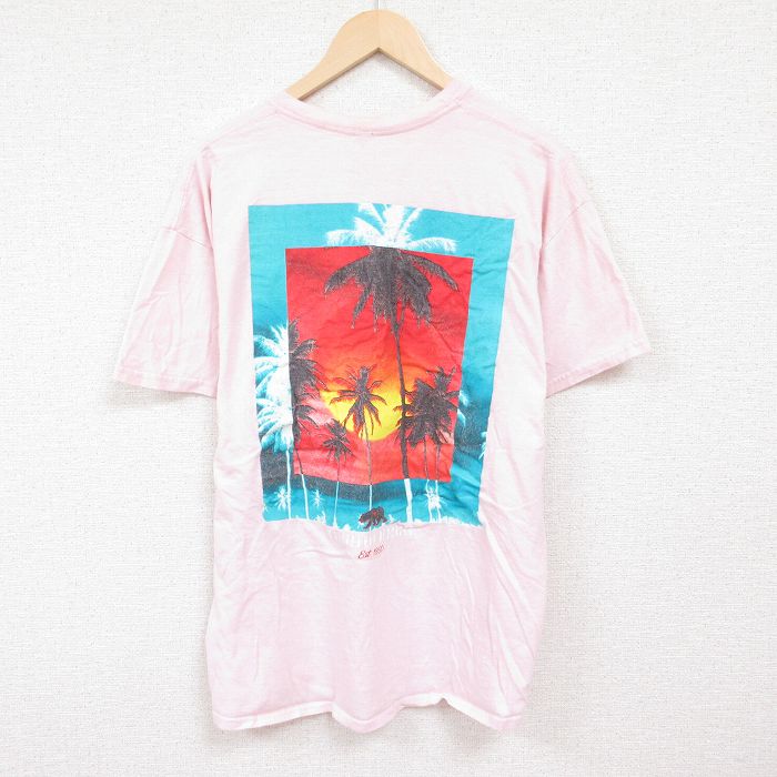 半袖Tシャツ ヤシの木 ピンク XL | 古着