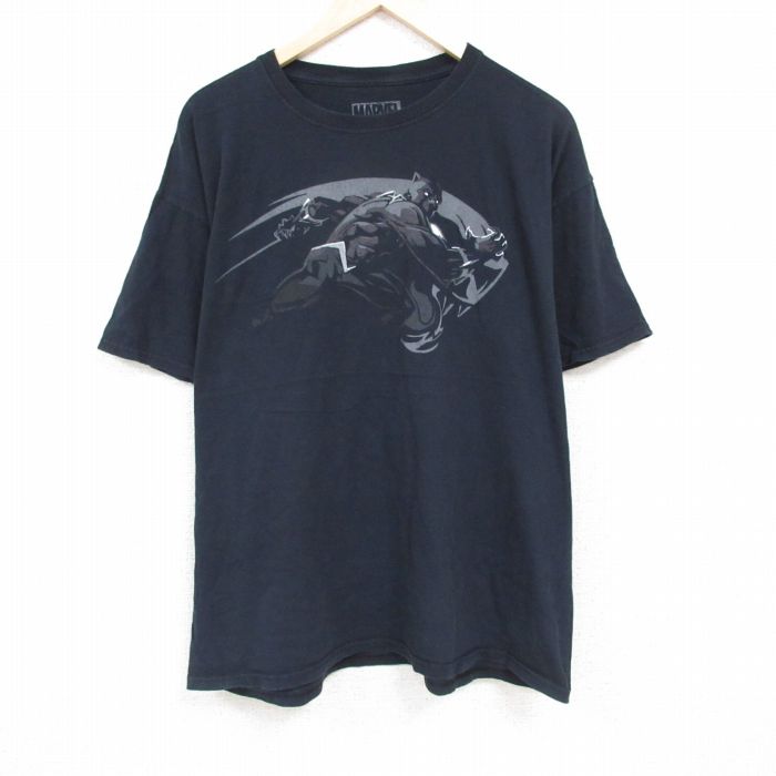 XL★古着 半袖 Tシャツ メンズ マーベル ブラックパンサー 大きいサイズ コットン クルーネック 黒 ブラック 24jun15 中古