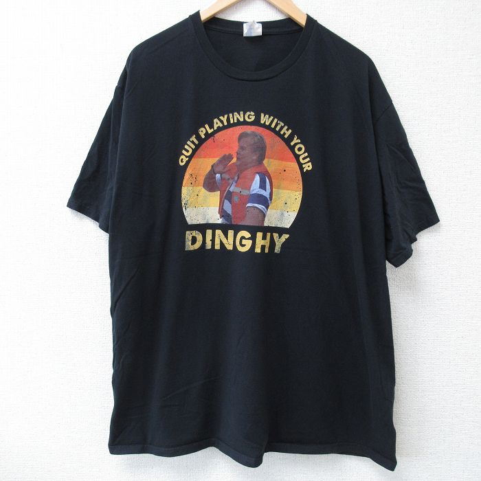XL★古着 半袖 Tシャツ メンズ ディンギー 船乗り 大きいサイズ コットン クルーネック 黒 ブラック 24jun18 中古