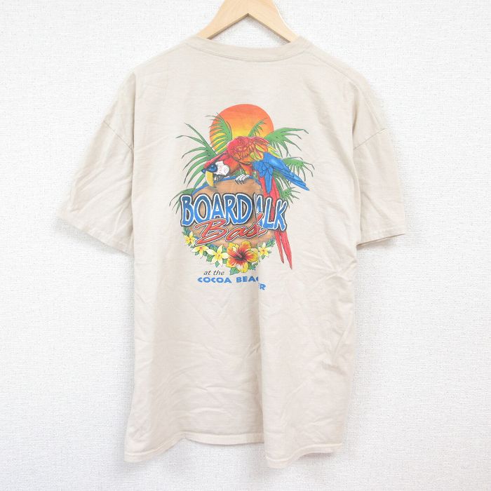 XL★古着 半袖 Tシャツ メンズ ココアビーチ オウム 大きいサイズ クルーネック ベージュ カーキ 24jun17 中古