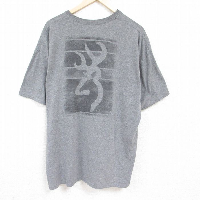 【50%OFF】XL★古着 半袖 Tシャツ メンズ ブローニングアームズ ビッグロゴ 大きいサイズ クルーネック グレー 霜降り 24jun18 中古