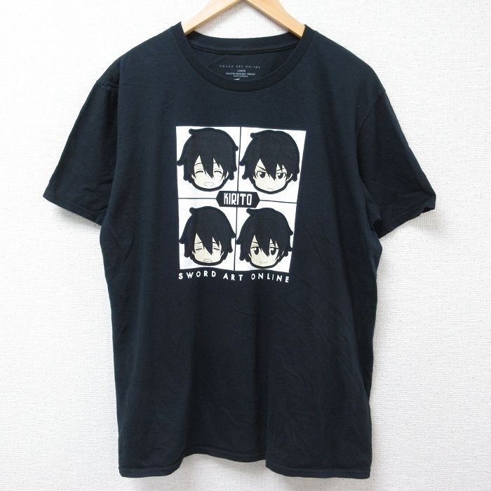 XL★古着 半袖 Tシャツ メンズ ソードアートオンライン キリト コットン クルーネック 黒 ブラック 24jun22 中古