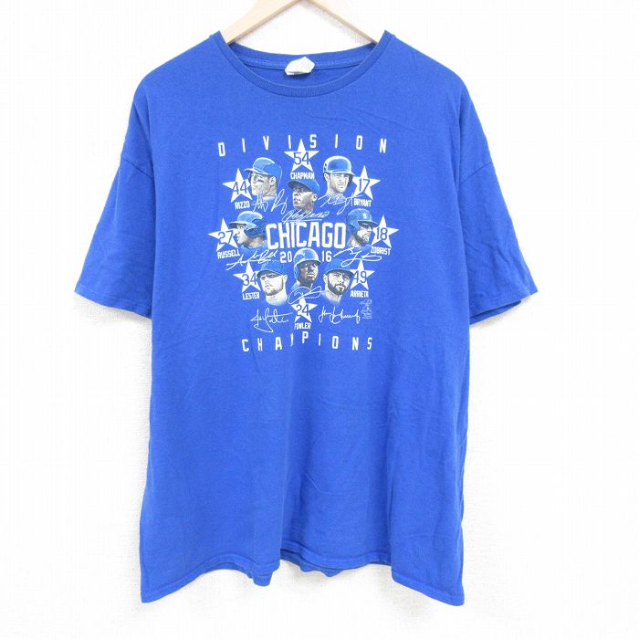 【50%OFF】XL★古着 半袖 Tシャツ メンズ MLB シカゴカブス 大きいサイズ コットン クルーネック 青 ブルー メジャーリーグ ベースボール 野球 24jun24 中古