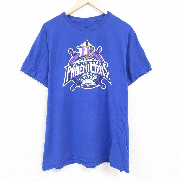 XL★古着 ヘインズ Hanes 半袖 Tシャツ メンズ ディズニー DISNEY PHOENICIANS 大きいサイズ コットン クルーネック 紺 ネイビー 24jun24 中古