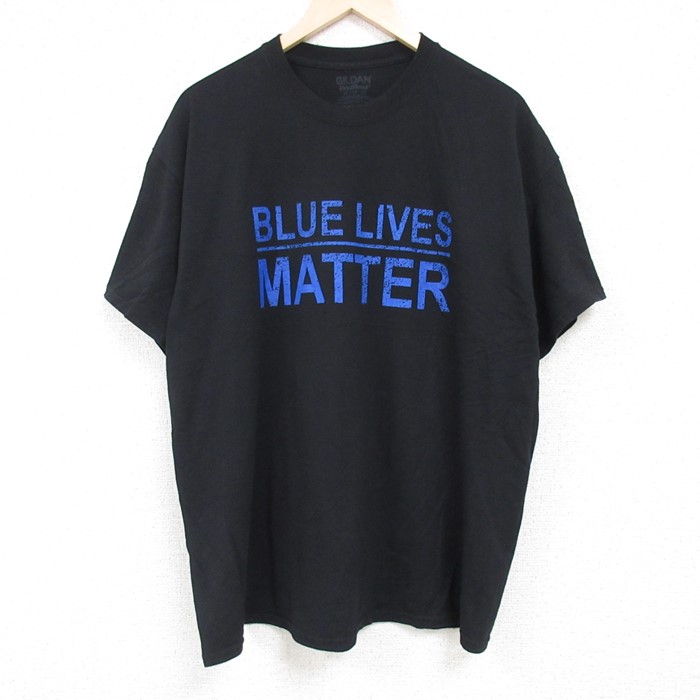 XL★古着 半袖 Tシャツ メンズ ブルーライブズマター クルーネック 黒 ブラック 24jun25 中古