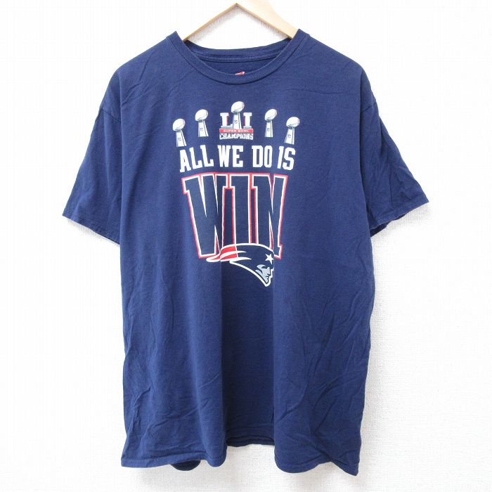 XL★古着 ヘインズ Hanes 半袖 Tシャツ メンズ NFL ニューイングランドペイトリオッツ 大きいサイズ コットン クルーネック 紺 ネイビー アメフト スーパーボウル 24jul04 中古