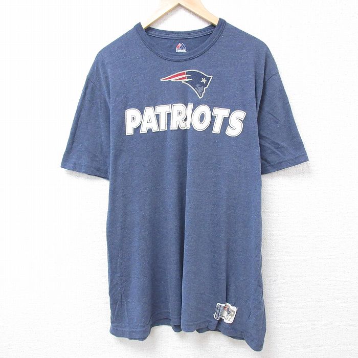 XL★古着 マジェスティック 半袖 Tシャツ メンズ NFL ニューイングランドペイトリオッツ 大きいサイズ ロング丈 クルーネック グレー 霜降り アメフト スーパーボウル 24jul04 中古