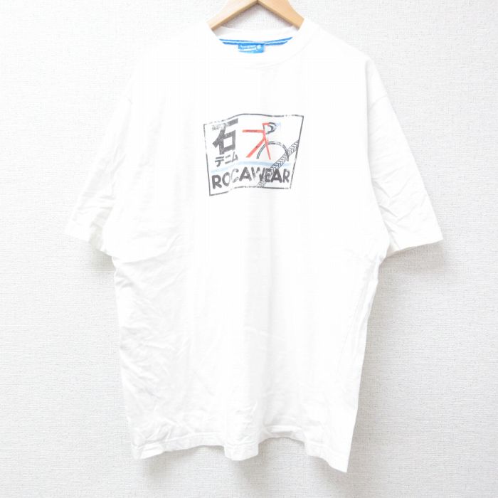 【50%OFF】XL★古着 ROCAWEAR 半袖 Tシャツ メンズ ビッグロゴ 大きいサイズ コットン クルーネック 白 ホワイト 24jul08 中古
