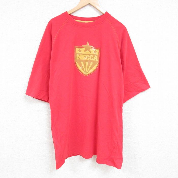 XL★古着 半袖 Tシャツ メンズ MECCA 大きいサイズ ロング丈 コットン ラグラン クルーネック 赤 レッド 24jul08 中古