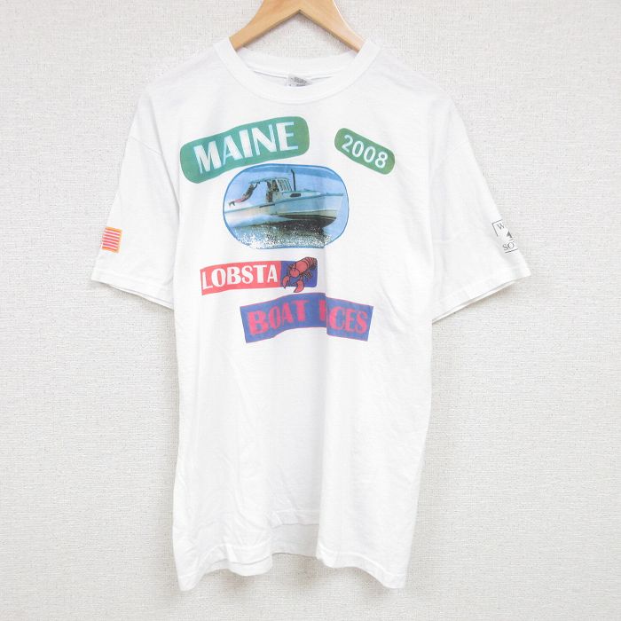 【50%OFF】XL★古着 半袖 ビンテージ Tシャツ メンズ 00年代 00s ボート ロブスター 大きいサイズ クルーネック 白 ホワイト 24jul10 中古
