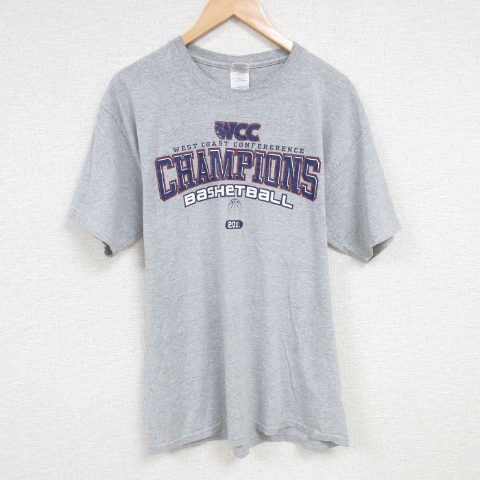 L★古着 半袖 Tシャツ メンズ チャンピオンズ バスケットボール クルーネック グレー 霜降り 24jul24 中古