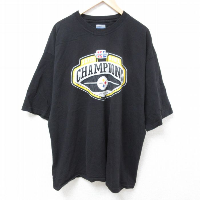 XL★古着 リーボック REEBOK 半袖 Tシャツ メンズ NFL ピッツバーグスティーラーズ 大きいサイズ ロング丈 コットン クルーネック 黒 ブラック アメフト スーパーボウル 24jul22 中古