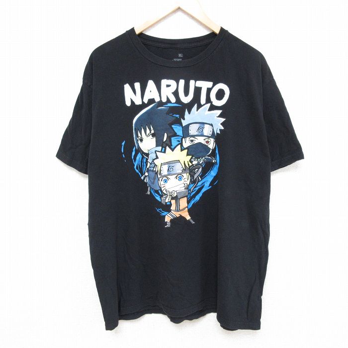 XL★古着 リップルジャンクション 半袖 Tシャツ メンズ アニメ NARUTO ナルト疾風伝 はたけカカシ 大きいサイズ コットン クルーネック 黒 ブラック 24aug09 中古