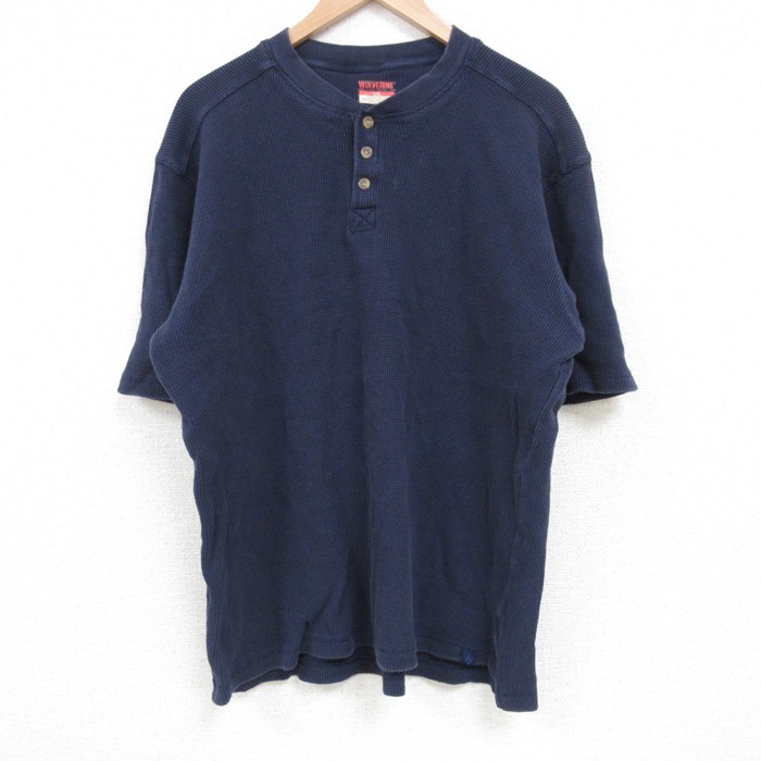 XL★古着 半袖 Tシャツ メンズ ウルヴァリン 無地 コットン ヘンリーネック 紺 ネイビー 25apr19 中古