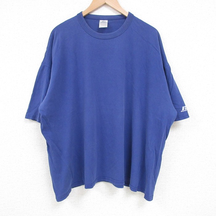 XL★古着 ラッセル 半袖 Tシャツ メンズ 無地 大きいサイズ コットン クルーネック 紺 ネイビー 25apr19 中古